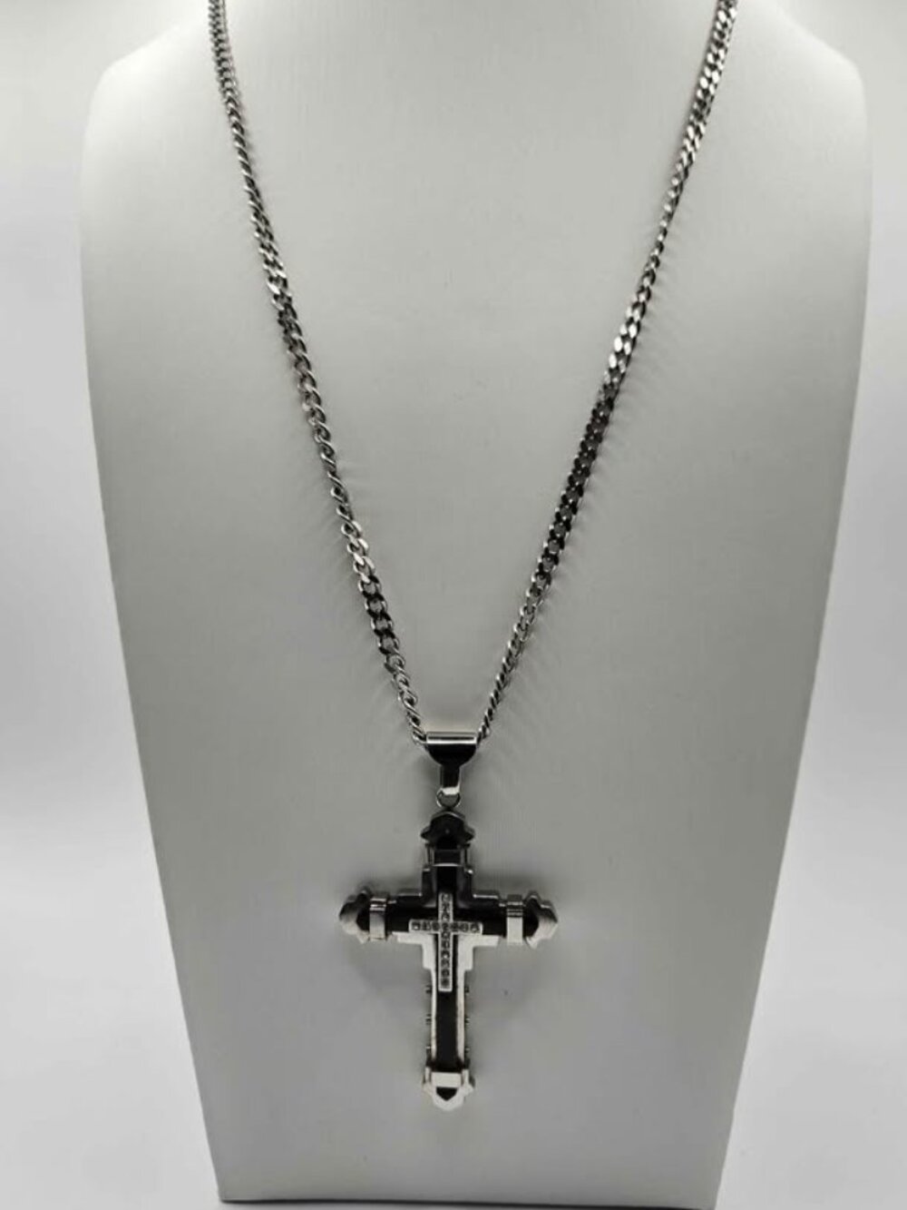 Men’s Two-Tone Stainless Steel Layered Cross Necklace - 24" Chain